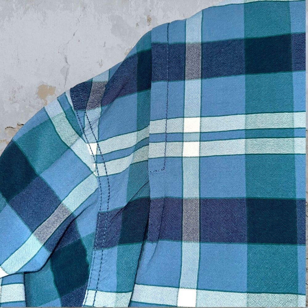 FREE PEOPLE Small Loveland Plaid Button Down Shirt Winter Sea Oversized Fray Hem - Picture 11 of 14